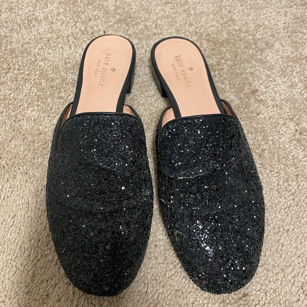 Kate Spade Black Sparkly Slip Ons